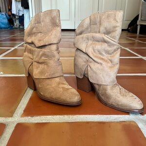 Marc Fisher Tan Heeled Boots with Western-Inspired Design